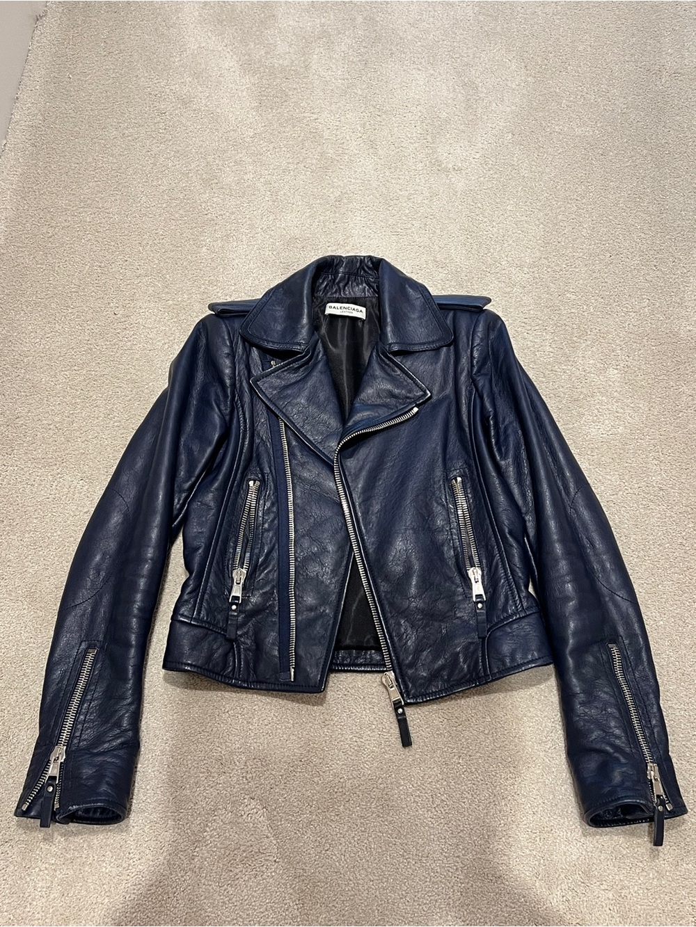 Balenciaga Dark Navy Leather Moto Jacket - Picture 14 of 16